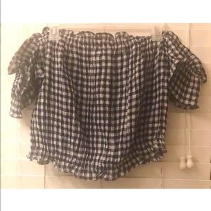 Gingham Cropped Off The Shoulder Top